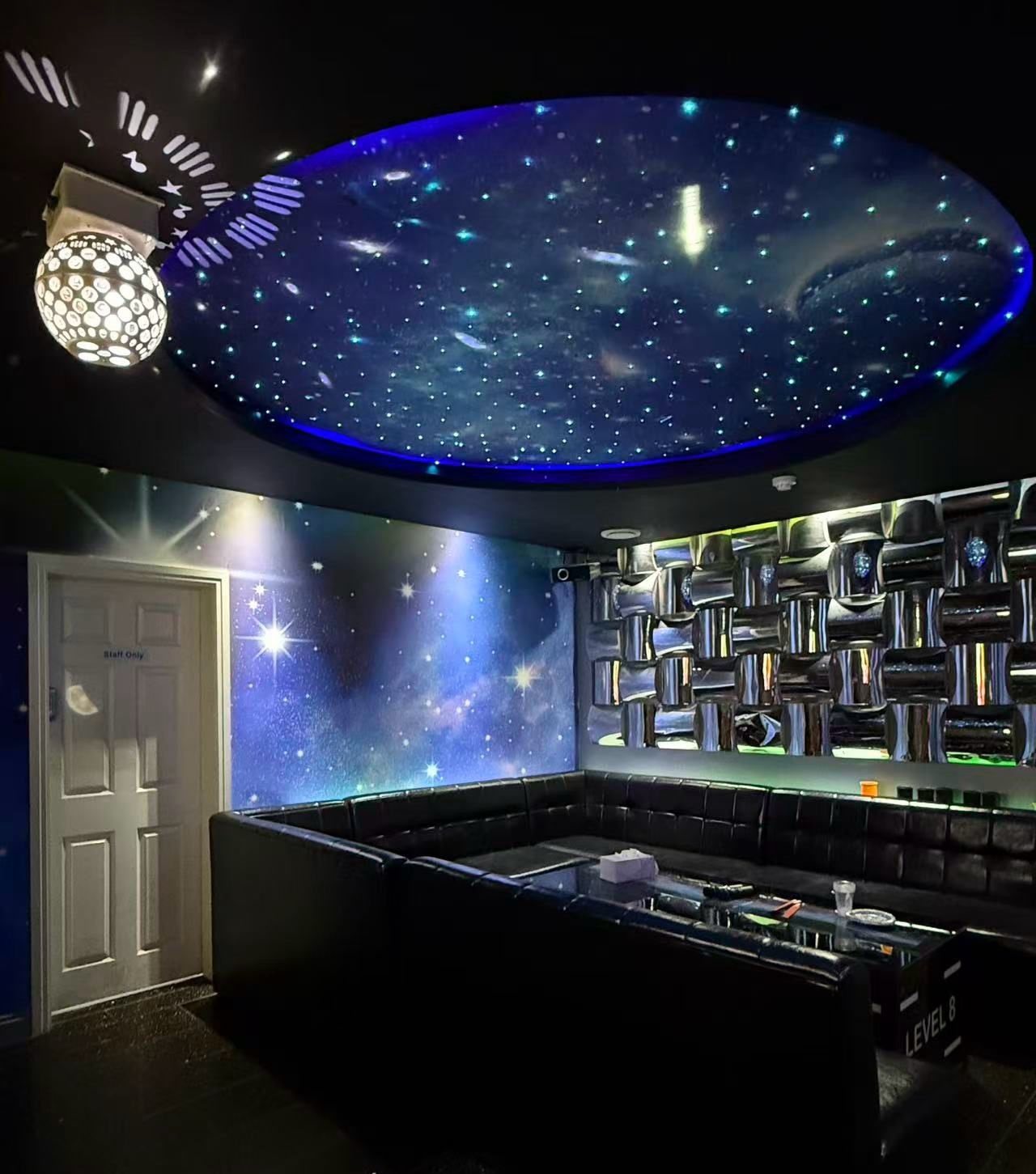 VIP private karaoke room with neon lighting at Level 8 KTV Manchester